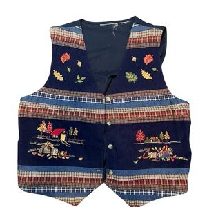 Navy Embroidered Vest with Autumn Motifs